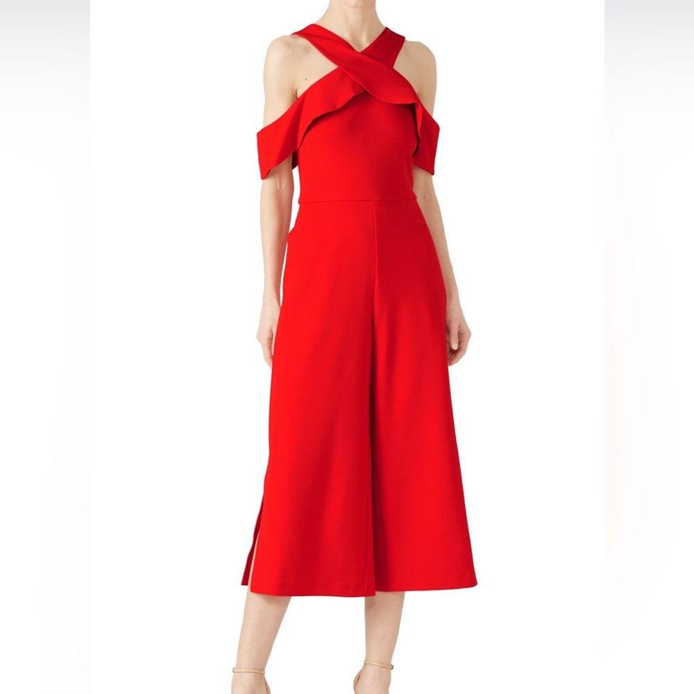 Slate & Willow Vibrant Red Off-Shoulder Jumpsuit